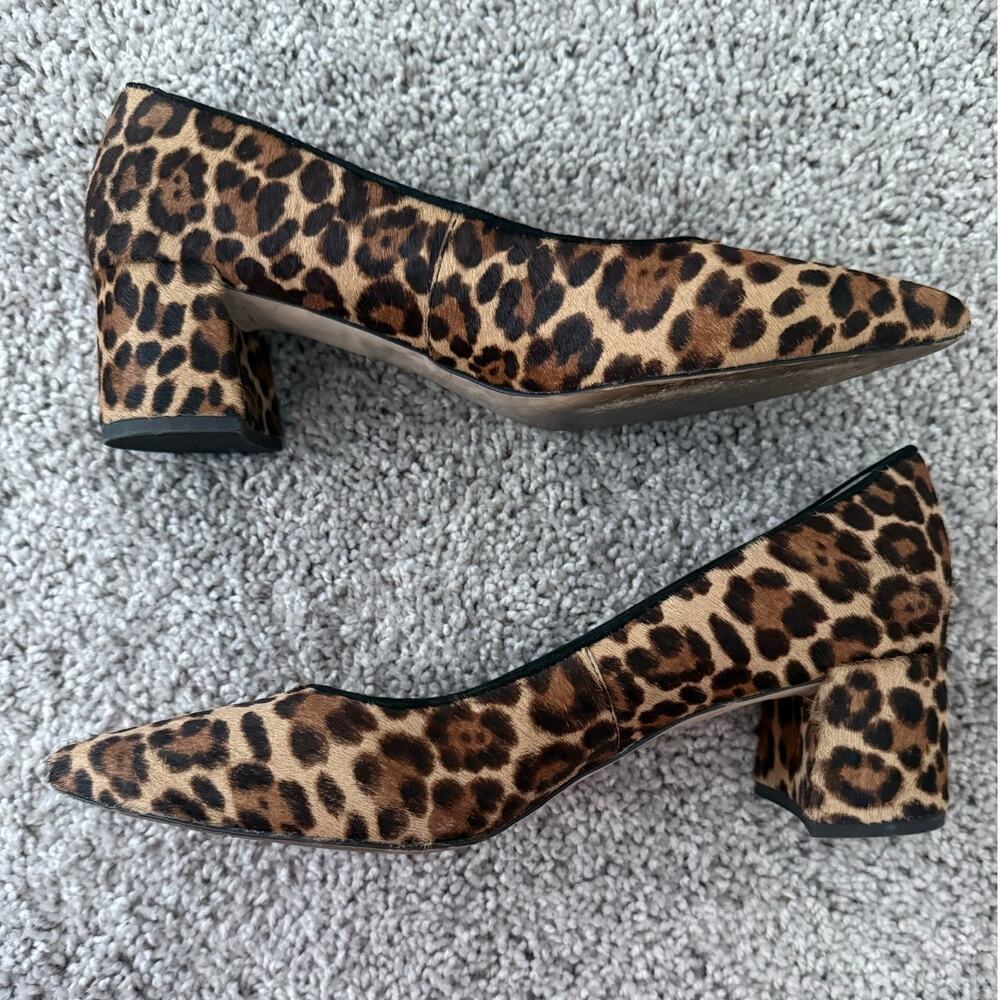 ANN TAYLOR brown black cheetah print calf hair pointed block heel pumps shoes - Picture 2 of 9